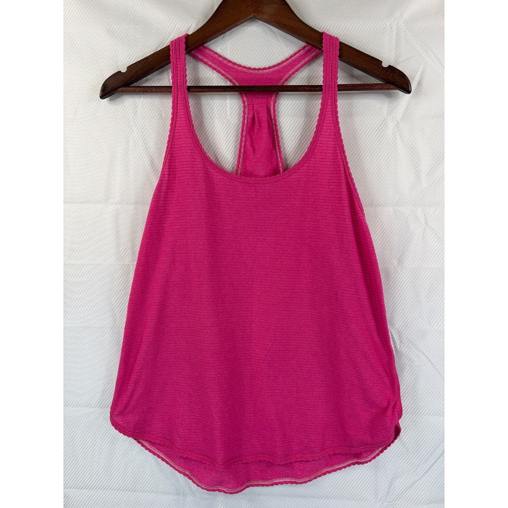 Lululemon Pink Striped Racerback Tank Top Scalloped Trim Activewear Size 2 - Picture 1 of 6